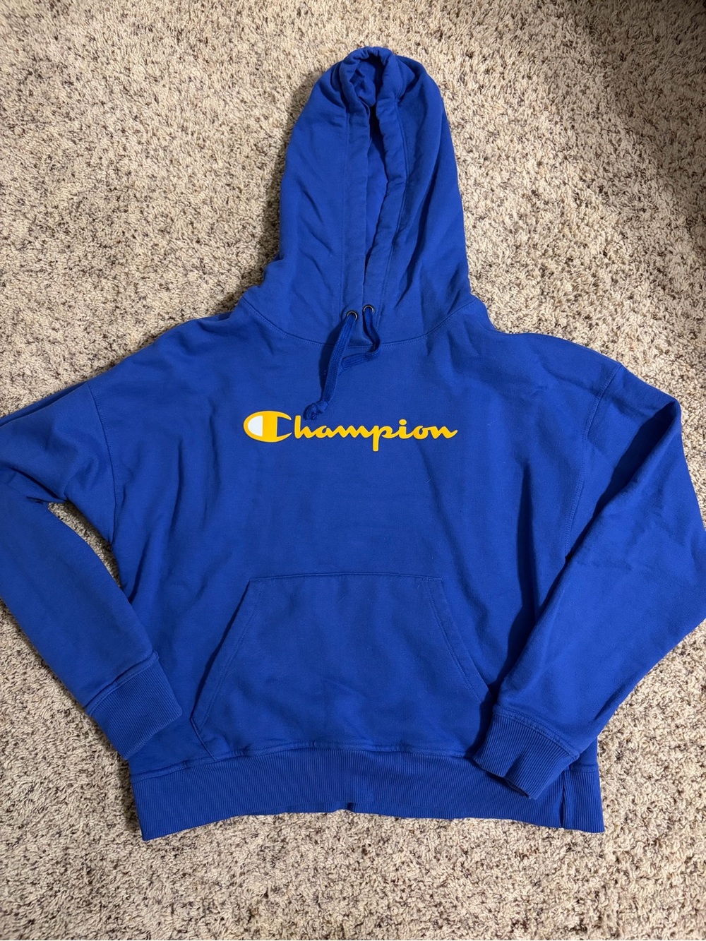 Blue Champion Hoodie with Yellow Champion Logo